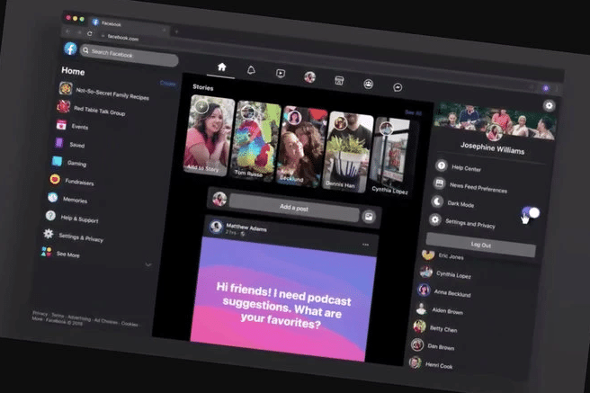 New Facebook Design - Dark Mode